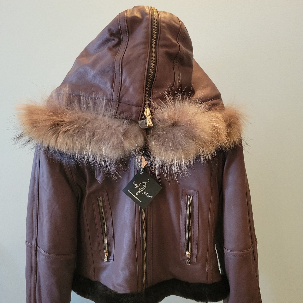 ***Authentic*** NWT Vintage BABY PHAT Brown Leather Fur-Trimmed Women's Jacket - Picture 8 of 12